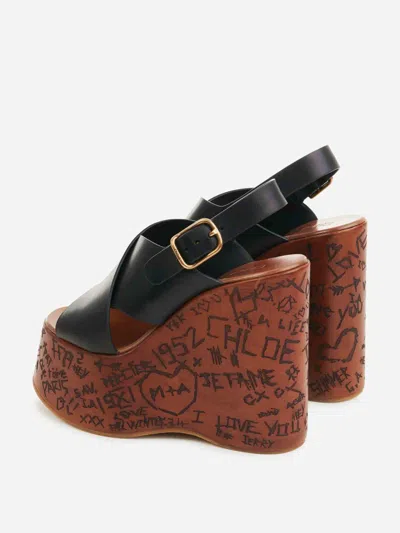 Chloé Maxime Leather Slingback Platform Wedge Sandals