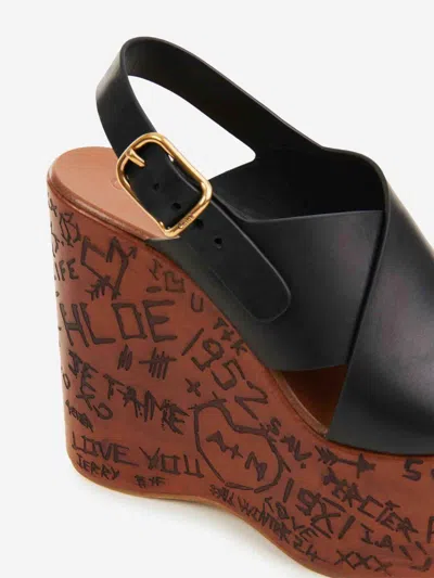 Chloé Maxime Leather Slingback Platform Wedge Sandals