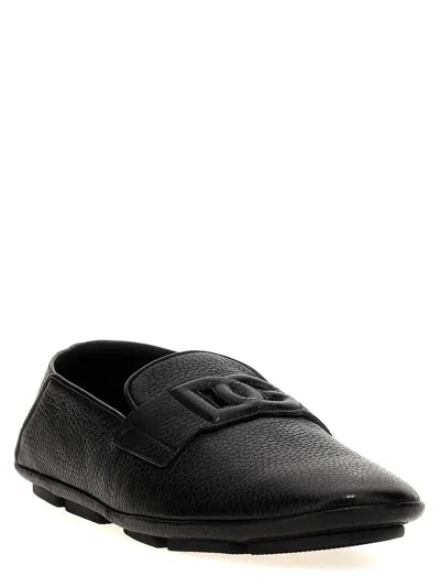 Dolce & Gabbana Leather Loafers With Round Toe And Textured Finish
