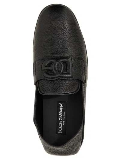 Dolce & Gabbana Leather Loafers With Round Toe And Textured Finish