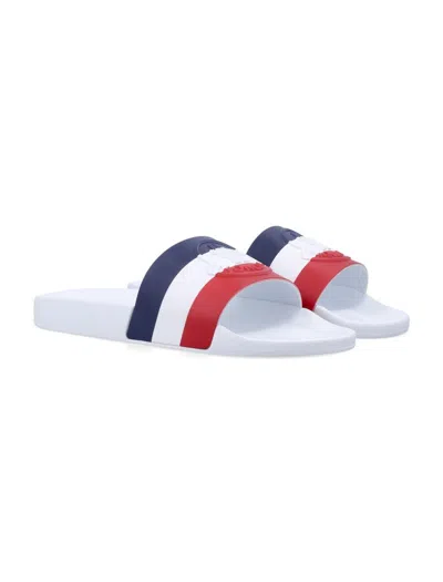 Moncler Basile Embossed Sliders In White
