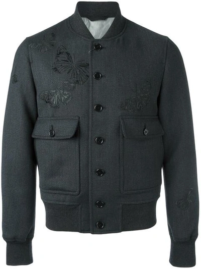 Alexander Mcqueen Satin Butterfly Embroidered Bomber Jacket