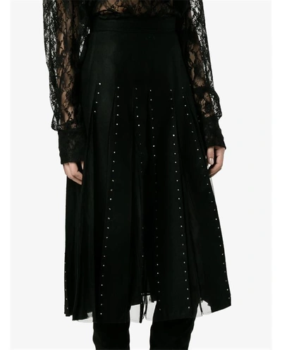 Shop Valentino Crystal Embellished Pleated Virgin Wool Skirt