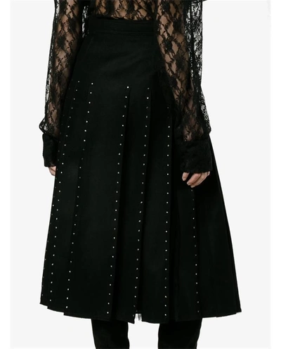 Shop Valentino Crystal Embellished Pleated Virgin Wool Skirt