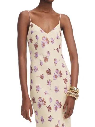 Self-portrait Floral Embellished Viscose Maxi Dress In Neutral