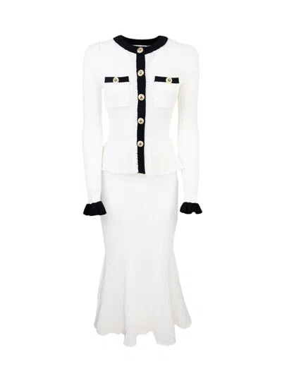 Self-portrait Pointelle Knit Contrast Midi Dress In White