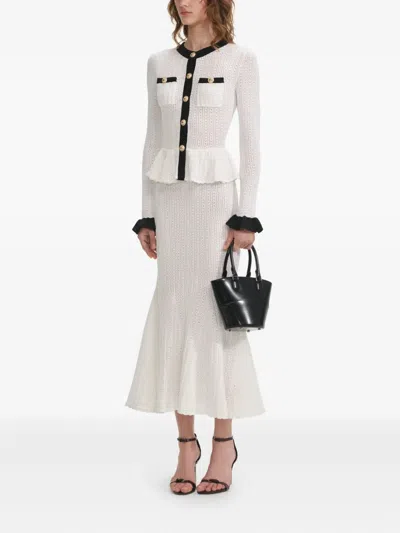 Self-portrait Pointelle Knit Contrast Midi Dress In White