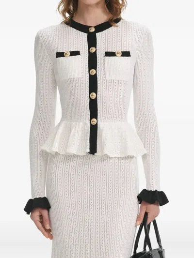 Self-portrait Pointelle Knit Contrast Midi Dress In White