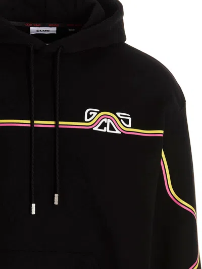 Gcds Black Waved Logo Hoodie