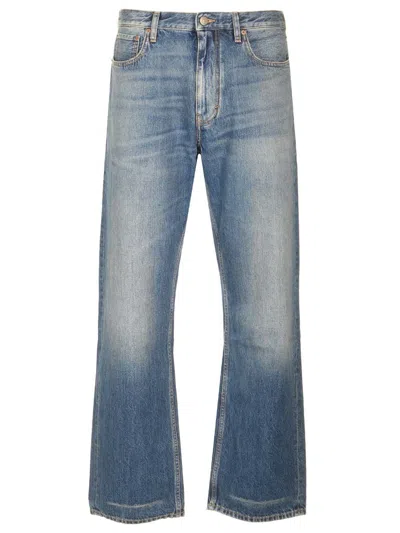 Valentino Stitched Belt Loops Straight Five-pocket Trousers In Blue