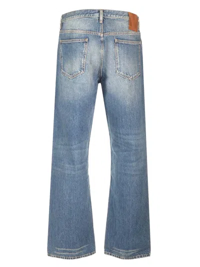 Valentino Stitched Belt Loops Straight Five-pocket Trousers In Blue