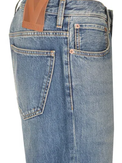 Valentino Stitched Belt Loops Straight Five-pocket Trousers In Blue