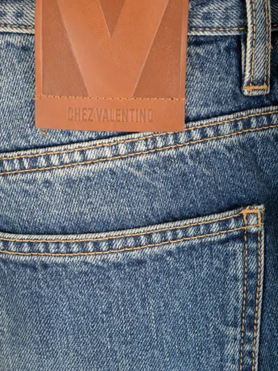 Valentino Stitched Belt Loops Straight Five-pocket Trousers In Blue