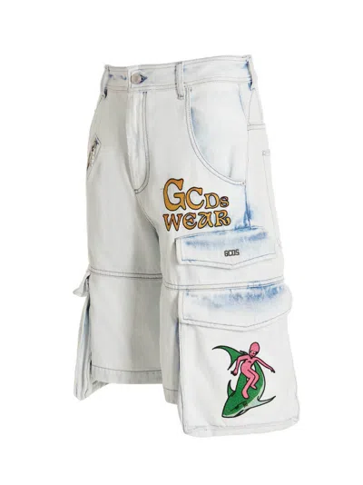 Gcds Light Blue Embroidered Ultracargo Shorts