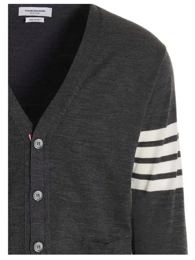 Thom Browne 4-bar Striped Knit Cardigan In Gray