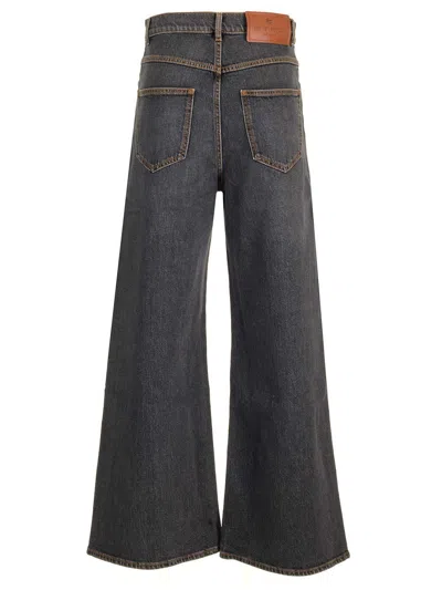 Etro Wide Leg Jeans With Belt Loops And Contrast Stitching In Gray