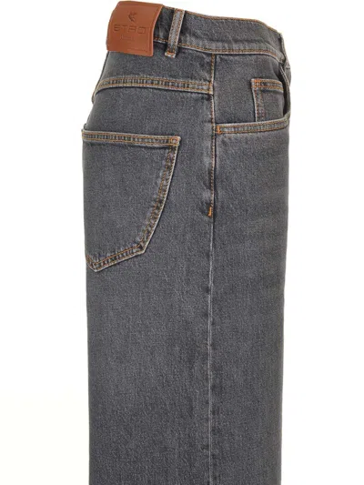Etro Wide Leg Jeans With Belt Loops And Contrast Stitching In Gray