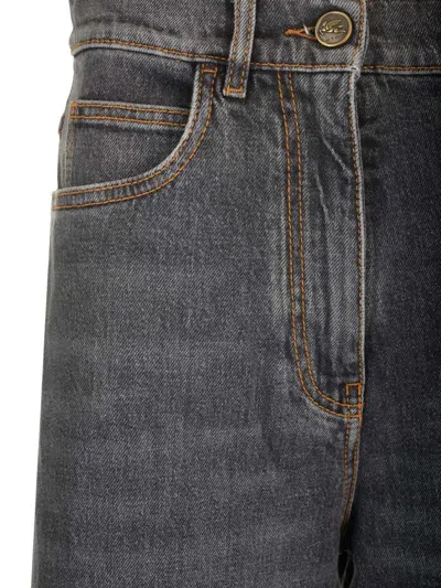 Etro Wide Leg Jeans With Belt Loops And Contrast Stitching In Gray