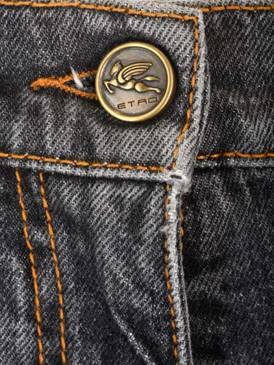 Etro Wide Leg Jeans With Belt Loops And Contrast Stitching In Gray