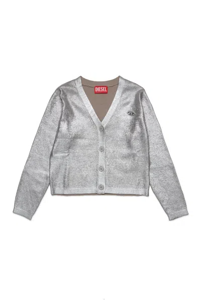 Diesel Cardigan Misto Lana Con Stampa Mylar In Gray