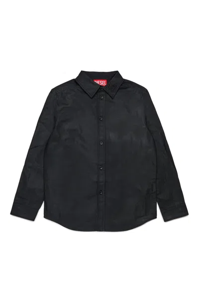 Diesel Camicia In Popeline Lucido Con Logo Sul Colletto In Black