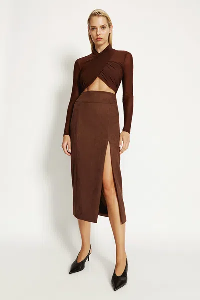 Bardot Aliyah Wrap Long Sleeve Bodysuit In Brown