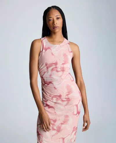 Kenneth Cole Sandra Side Ruched Asymmetrical Tank Dress In Pink