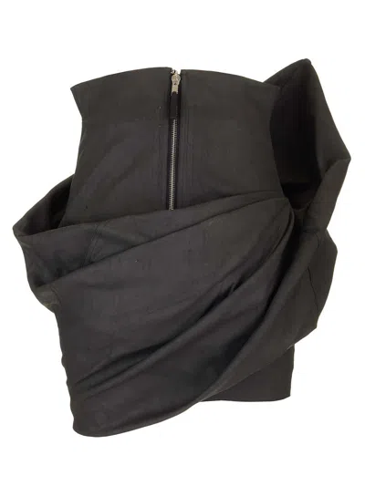 Rick Owens Asymmetrical Mini Skirt With Drape Dresses Black In Black