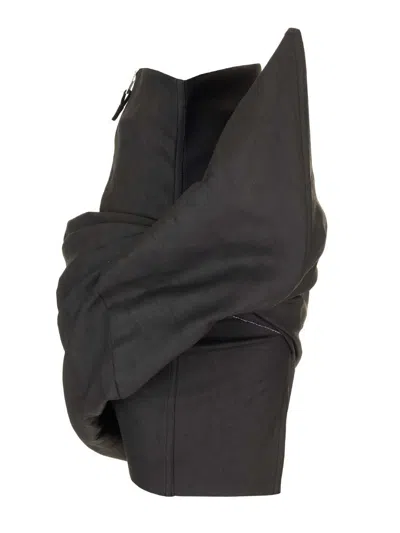 Rick Owens Asymmetrical Mini Skirt With Drape Dresses Black In Black