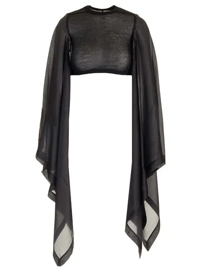 Rick Owens Black Cotton And Silk Crop Top Tops Black In Black