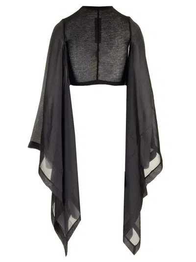 Rick Owens Black Cotton And Silk Crop Top Tops Black In Black