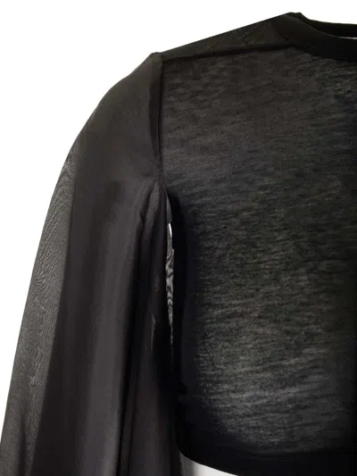 Rick Owens Black Cotton And Silk Crop Top Tops Black In Black