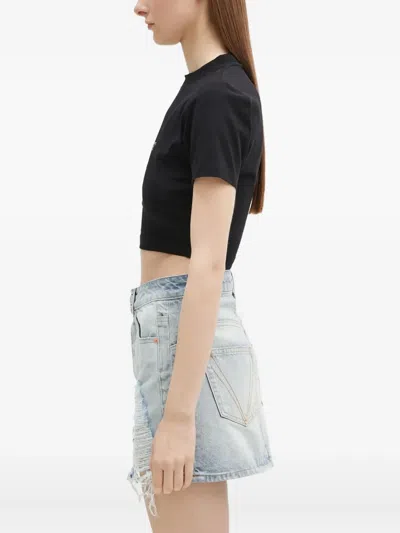 Vetements Rhinestone-embellished Cropped T-shirt In Black