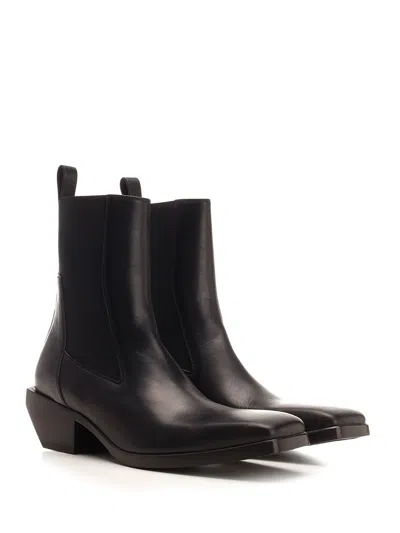Rick Owens Black Leather Ankle Boots Black