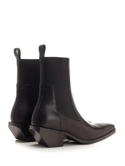 Rick Owens Black Leather Ankle Boots Black