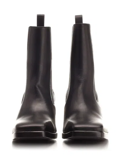 Rick Owens Black Leather Ankle Boots Black