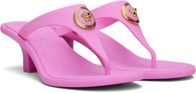 Versace Pink Alia Rubber Thong 55 Heeled Sandals