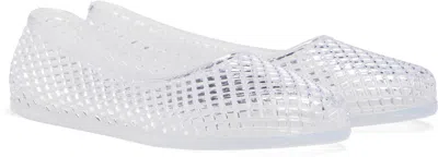 Ancient Greek Sandals Mesh Ballerina Flats Transparent Rubber Design In White