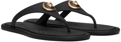 Versace Flat Sole Open Toe Sandals With Medusa Motif In Black