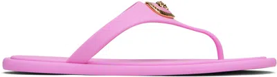 Versace Gianni Ribbon Pink Sandals With Metallic Medusa Head On The Front In Rubber Woman