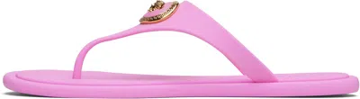 Versace Gianni Ribbon Pink Sandals With Metallic Medusa Head On The Front In Rubber Woman