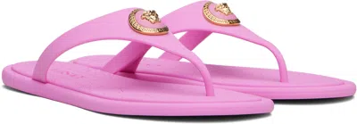 Versace Gianni Ribbon Pink Sandals With Metallic Medusa Head On The Front In Rubber Woman