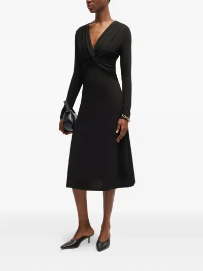 Hugo Boss Twist-detail Long-sleeve Midi Dress In Black