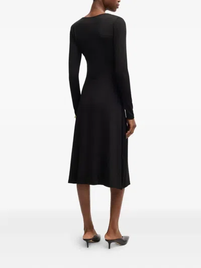Hugo Boss Twist-detail Long-sleeve Midi Dress In Black