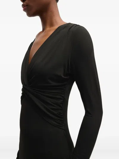 Hugo Boss Twist-detail Long-sleeve Midi Dress In Black