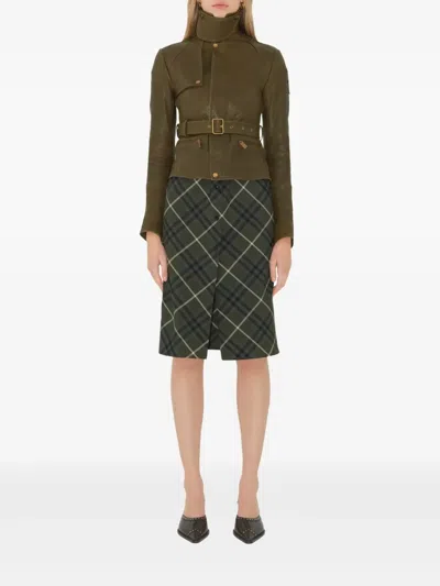 Burberry Belt Design Leather Jacket In Green