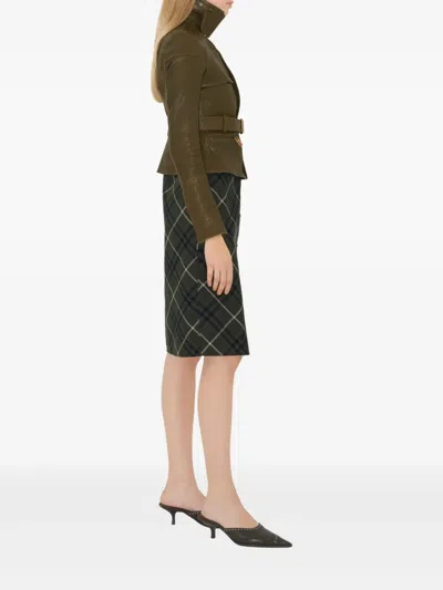 Burberry Belt Design Leather Jacket In Green