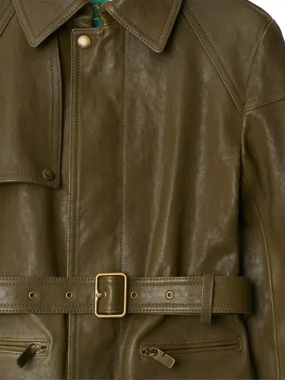 Burberry Belt Design Leather Jacket In Green
