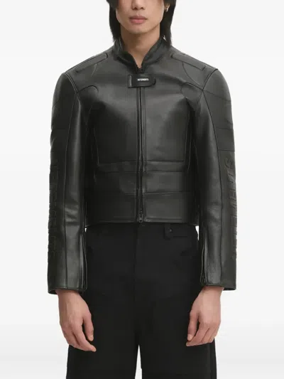 Vetements Logo-embossed Leather Jacket In Black