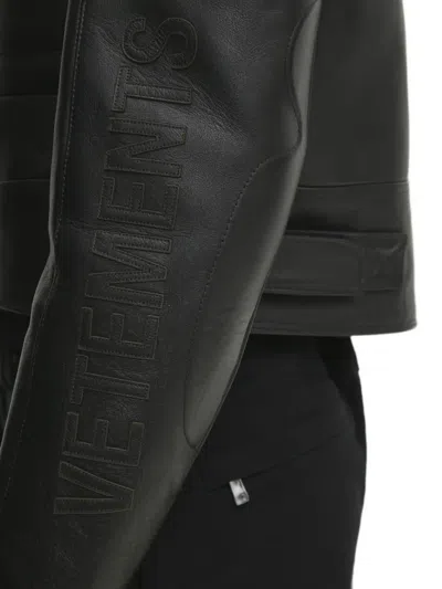 Vetements Logo-embossed Leather Jacket In Black